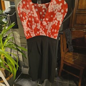 Max & Cleo Red and Black Floral Midi Dress